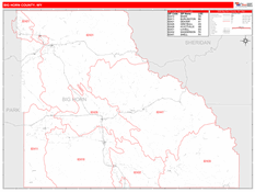 Big Horn County, WY Digital Map Red Line Style